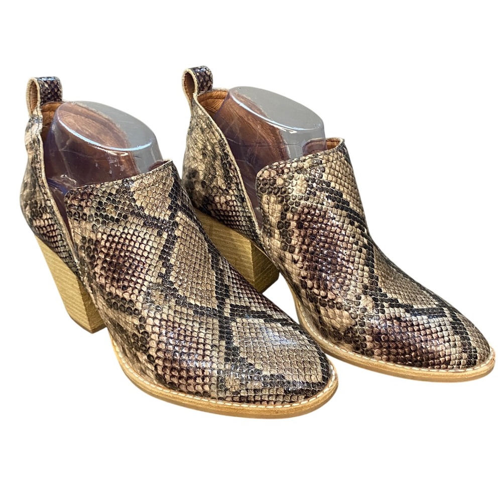 Jeffrey Campbell Snakeskin Print Leather Cutout Heeled Ankle Booties Size 8